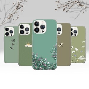 Custodia per telefono floreale, verde, minimalista, per iPhone 16 Pro, 15, 14, 13, 12, 11, Google Pixel 9 Pro, 8, 7A, Samsung Galaxy S25 fe, A16, A55