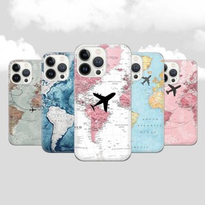 Weltkarte Handytasche Travel Print Cover passend für iPhone 16 15 14 13 12 11 Pro Max 7 8 Plus Samsung S25 S24 FE S23 Ultra A05 A54 A55 Pixel 9