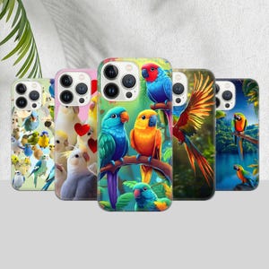 Tropical Parrot Phone Case Cockatoo Cute Bird Cover for iPhone 16e, 15, 14, 13, 12, 11, Samsung S25, S24, S23, S22, A16, A55, A35, Pixel 9a