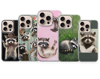 Raccoon Phone Case Funny Animal Cover for iPhone 17Pro, 16, 15, 14, 13, 12, Samsung S26, S25, S24FE, S23, A16, A56, Pixel 10, 9Pro, 8, 7, 6