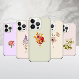 Custodia per telefono beige minimalista con fiori per iPhone 16 Pro Max, 15 Plus, 14, 13, 12, 11, XS e Samsung S25, S24, A55, A54, Pixel 9 Pro, 8