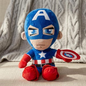 Captain America pluche speelgoed, Marvel superheld pluche, blauwe Avenger knuffel, patriottische heldenschildpop, Marvel fan cadeau