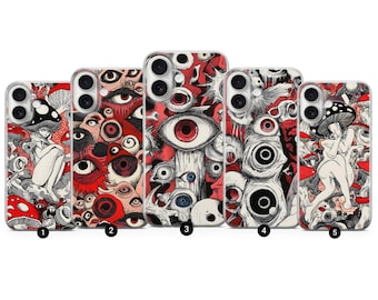 Griezelige ogen telefoonhoesje horror grunge hoes voor iPhone 17Pro, 16, 15, 14, 13, 12, Samsung S25, S24FE, S23, A16, A56, A15, Pixel 10, 9Pro, 8,7