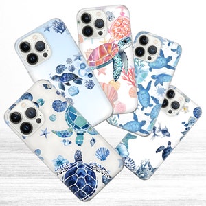 Coque de portable tortue de mer, animal aquatique Sea Life pour iPhone 16, 15, 14, 13, 12, 11, Pixel 9Pro, 8A, Samsung S24FE, S23FE, S22, A16, A55, A25