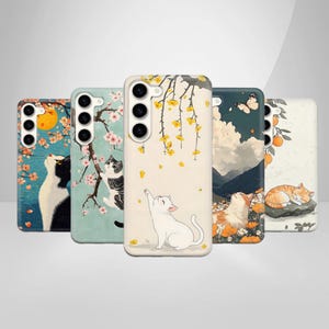 Cute Cat Phone Case Japanese Art Cover for Samsung Galaxy S25Ultra, S24FE, S23, A16, A35, A56, A55, iPhone 16e, 15, 14, 13, Pixel 9a, 7A