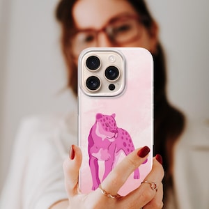 Pink leopard Phone Case Cute Jaguar Cover for iPhone 16Pro, 15, 14, 13, 12, 11, Samsung S25, S24FE, S23, A16, A56, A15, Pixel 9Pro, 8A, 7A