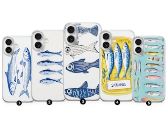 Sardines Phone Case Fish Lover Gift Cover for iPhone 17Pro, 16, 15, 14, 13, 12, Samsung S26, S25, S24FE, S23, A16, A56, Pixel 10, 9Pro, 8, 7