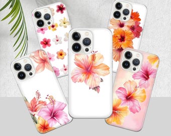 Hibiscus Summer Flower Phone Case Hawaiian Phone Cover for iPhone 17Pro 16, 15, 14,13, 12, Samsung S25, S24FE, S23, A56, A15, Pixel 10, 9Pro