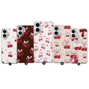 Cherry Phone Case Cute Cherries Bow Cover for iPhone 16Pro, 15, 14, 13, 12, 11, Samsung S25, S24FE, S23, A16, A56, A15, Pixel 9Pro, 8, 7A