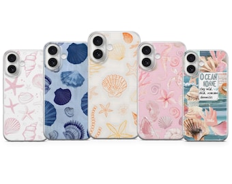 Sea Shell Phone Case Coastal Beach Ocean Cover for iPhone 17Pro, 16, 15, 14, 13, 12, Samsung S26, S25, S24FE, S23, A16, A56, Pixel 10, 9Pro