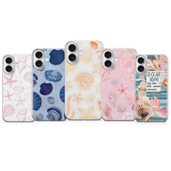 Sea Shell Phone Case Coastal Beach Ocean Cover for iPhone 17Pro, 16, 15, 14, 13, 12, Samsung S25, S24FE, S23, A16, A56, A15, Pixel 10, 9Pro