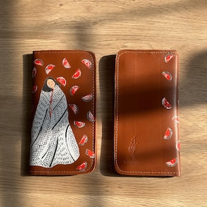 Cartera de piel de mujer, pintada a mano, Palestina, Palestina, sandía, Yaffa, Naranjas, Gaza, Hebrón, Al Khalil