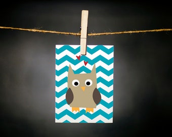 owl card // love card // baby card // owl // chevrons // blue