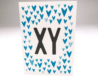 xy // sweet baby card // cute baby shower card // baby boy // blue // hearts // expecting // pregnancy card // new baby // boy