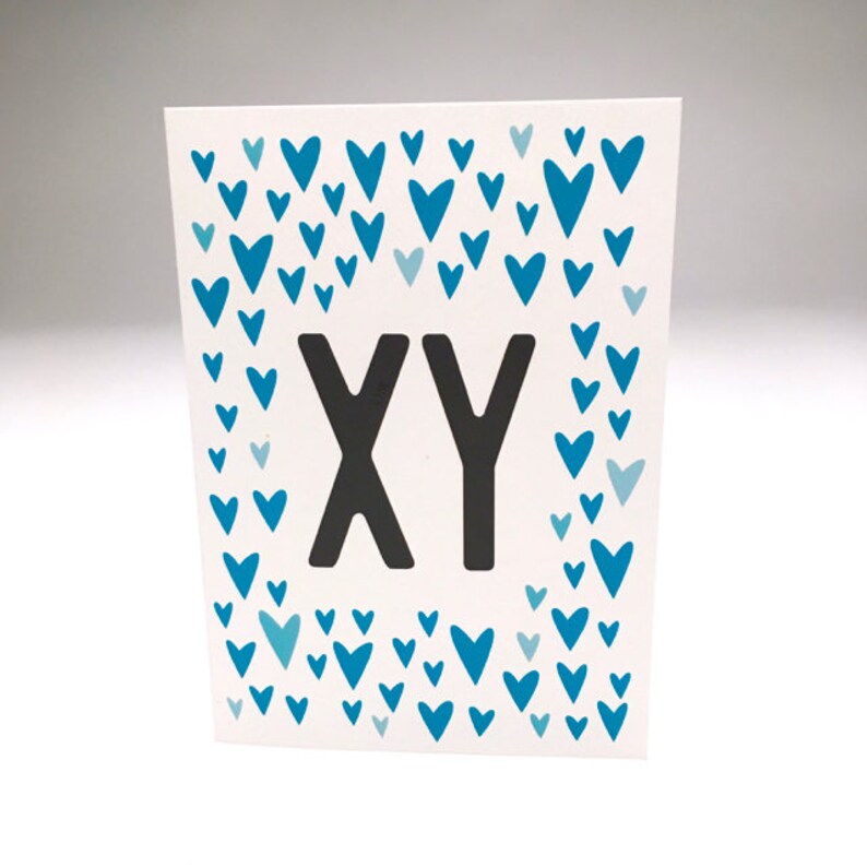 xy // sweet baby card // cute baby shower card // baby boy // blue // hearts // expecting // pregnancy card // new baby // boy image 1