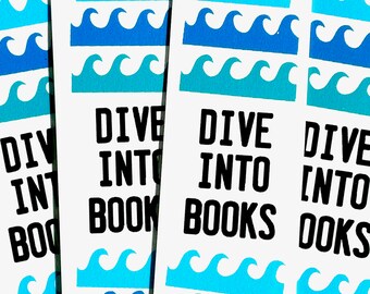 Dive Into Books bookmark // waves // ocean // bookmarks for kids // blue // fun school supplies // under 5