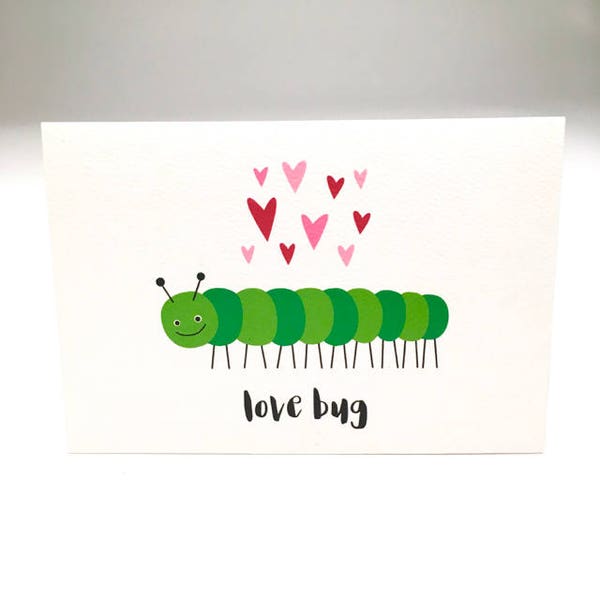 caterpillar card // love bug // cute valentine // valentine for kid // caterpillar // green // hearts // bug card