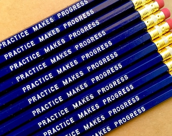 motivational pencils // inspirational pencils // fun office supplies // gifts under 10 // practice makes progress