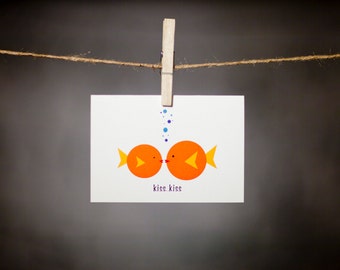 Fischkarte / Kusskarte / küssender Fisch / Süße Hochzeitskarte / Kuss / Orange / Verlobungskarte