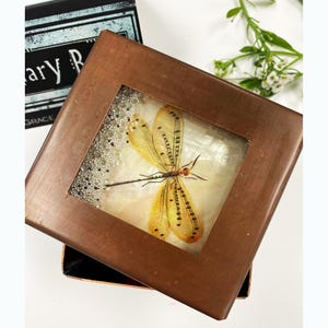 Dragonfly Toy size Reliquary Box - Sweet Copper Box with Magical Dragonfly - Kinetic Lid Ring Box - Show Your Dragonfly Love