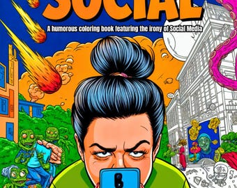 No es tan social: un libro para colorear humorístico que presenta la ironía de las redes sociales.