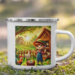 Mug émaillé Anime | Filets de poulet | Producteurs d'œufs dans la cour