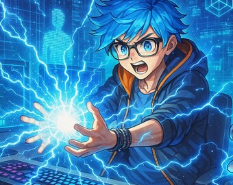 Anime Geburtstagskarte | Männlicher Software-Entwickler | Druckbares PDF