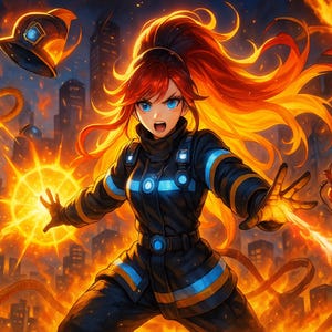 Anime Birthday Card | Female Firefighter | Printable PDF