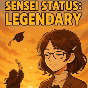 Cartão de Formatura Feminino de Anime | Status de Sensei | Cartão em PDF para Imprimir