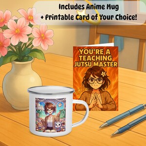 Anime Lehrer Geschenk Set | Tasse + Druckbare Postkarte | Lehrerin