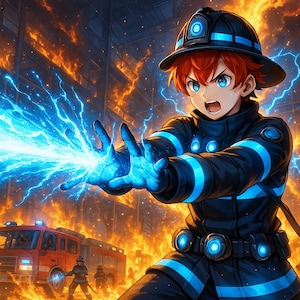 Anime Birthday Card | Male Firefighter | Printable PDF