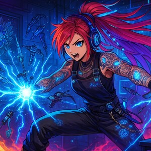 Anime-verjaardagskaart | Vrouwelijke tatoeëerder | Afdrukbare pdf