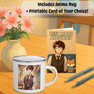 Anime Lehrer Geschenk Set | Tasse + Druckbare Postkarte | Männlicher Lehrer