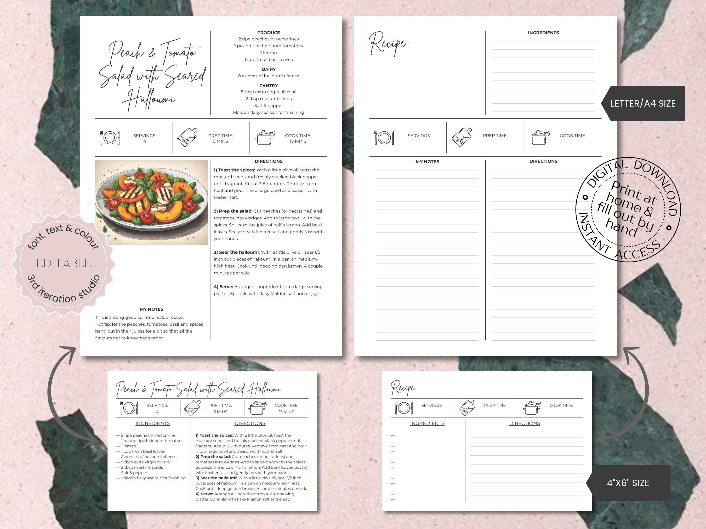 Editable Recipe Template for Recipe Card Recipe Template for Editing ...