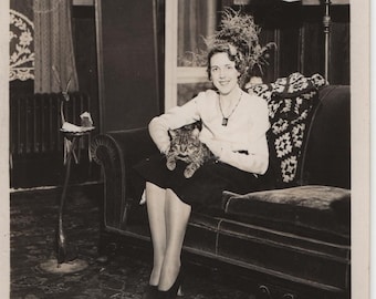 Found Photo "The Cat and The Lady" Original Vintage Snapshot