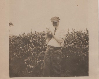 Found Photo "The Cat and Friend" Original Vintage Photo