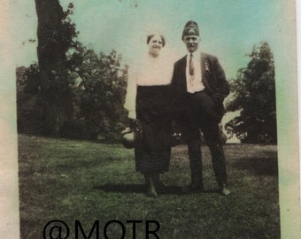 Found Photo Hand Tinted "Shriner Couple" Original  Vintage Photo Snapshot