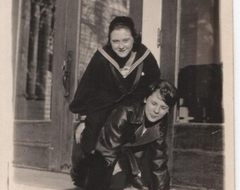 Found Photo Elsie, Edna and Guila Playing Horsey Original Vernacular Snapshot