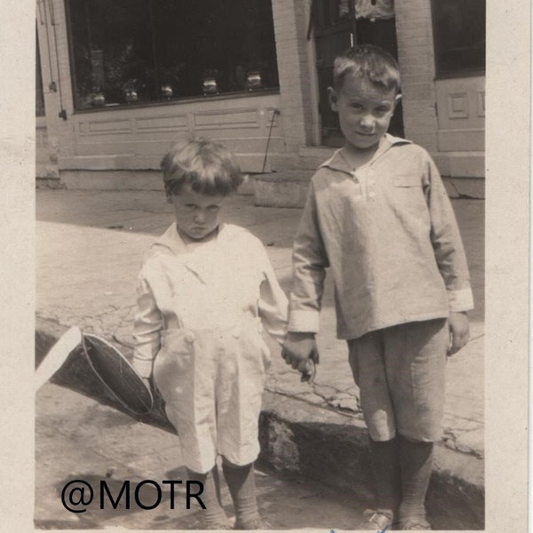 Found Photo Little Boys Holding Hands Original  Vernacular Snapshot