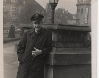 Found Photo Handsome Soldier in Europe Original Vernacular Photo