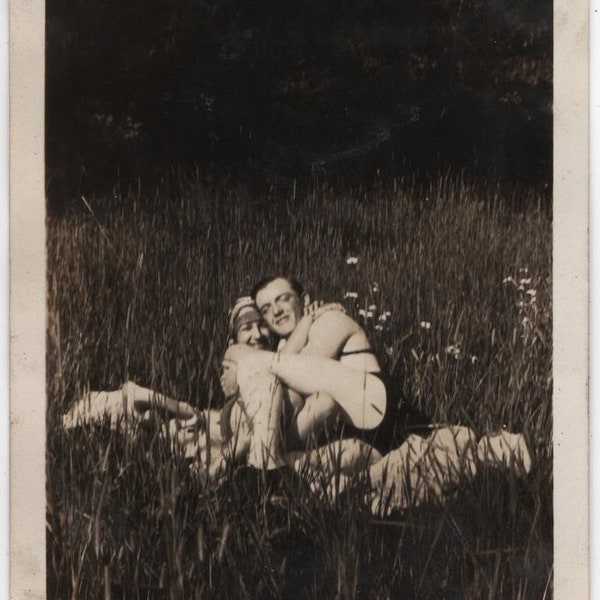 Found Photo Love in the Grass Original  Snapshot