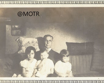 Vernacular Photo Spooky Grandpa and Kids Original Snapshot