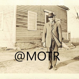 Found Photo Man in Hat on Windy Day Original  Vernacular Snapshot