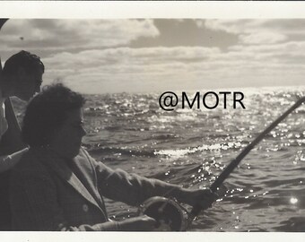 Vernacular Photo Woman Deep Sea Fishing on Boat Original Snapshot