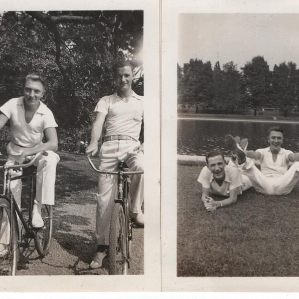 Vernacular Photo "Fun Fellas in White" Original Snapshot