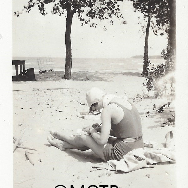 Vernacular Photo Summer Journaling at the Beach Original Snapshot