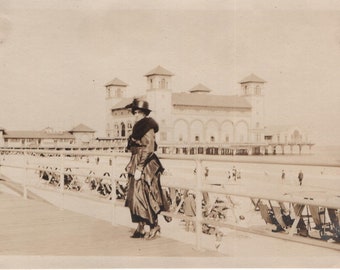 Found Photo "Scary Lady on the Boardwalk" Original Vintage Snapshot