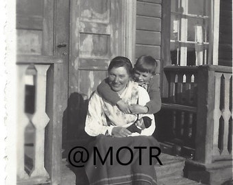 Found Photo Mom and Little Boy and His Doll  Original Vintage Snapshot