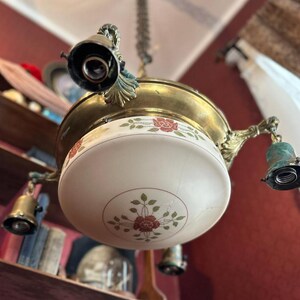 Antique 5 Bulb Rewired Pan Light Fixture with Original Center Shade