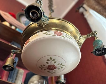 Antique 5 Bulb Rewired Pan Light Fixture with Original Center Shade
